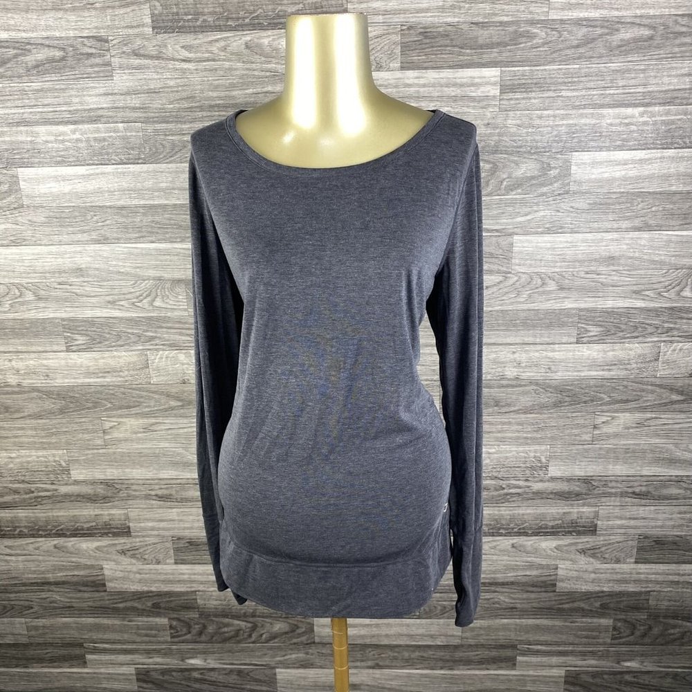 GAP Fit Round Neck Keyhole Back Grey Pullover Long Sleeve Shirt Women's Large